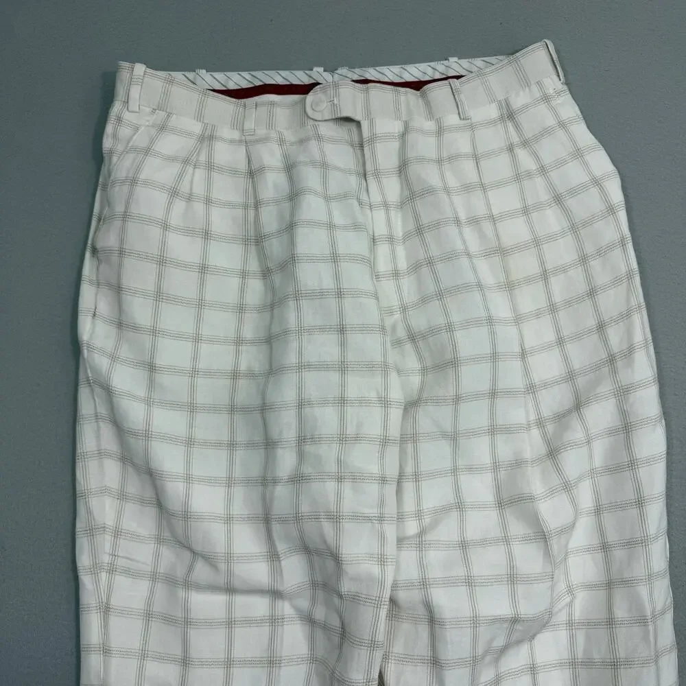 Vintage Phat Farm Baggy Trousers 42 (Fits 40x30) White Brown Plaid Loose y2k